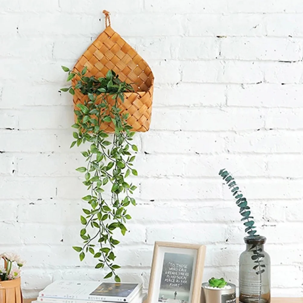 

Wall Mounted Succulent Planter Handwoven Flower Basket for Home Decor Dried Flowers Holder Rustic Wood Hanging Basket Living