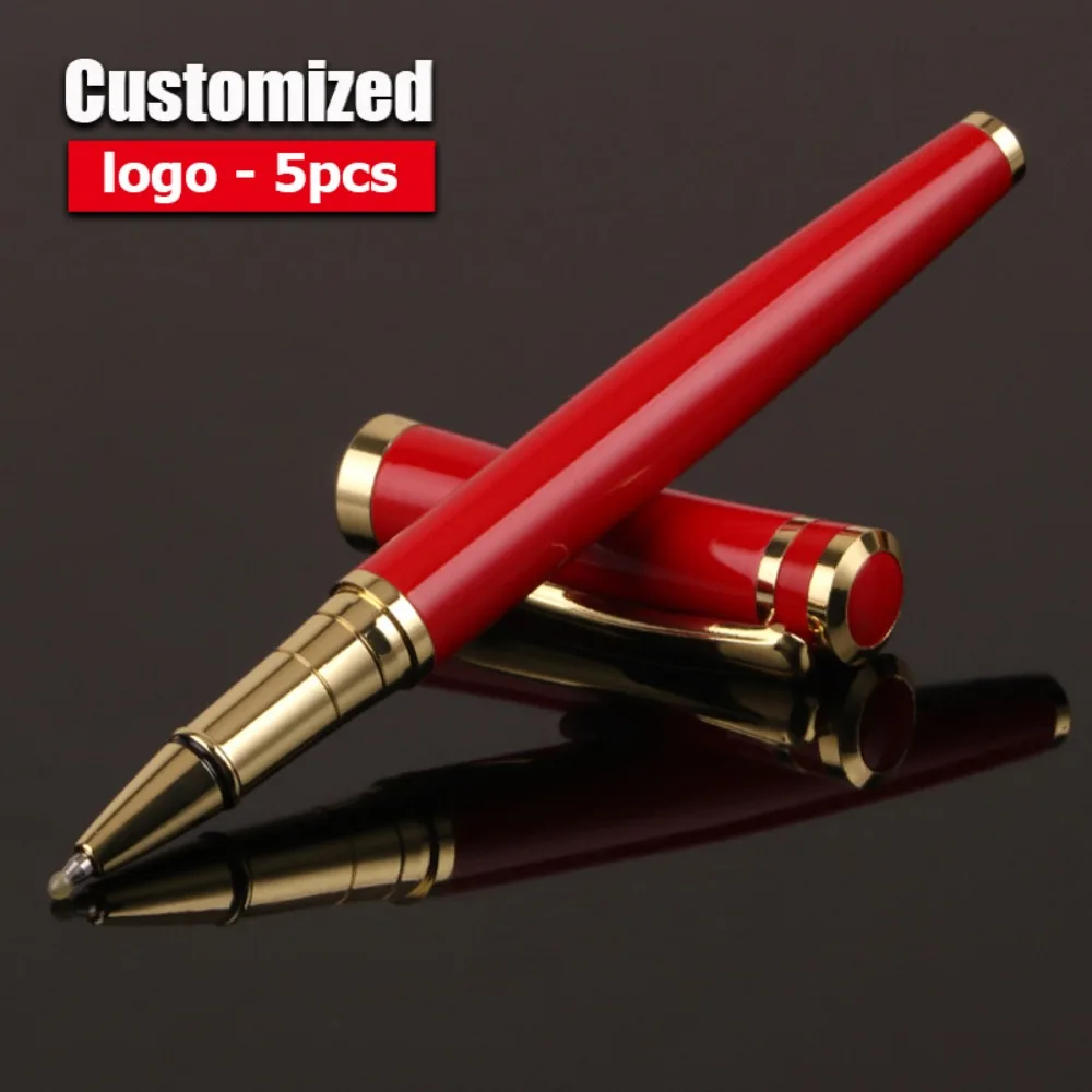 

5-40pcs Luxury Red Metal Ballpoint Pens Wholesale Customized Logo Ball Pen High Quality Business Office Writing Signature Pens