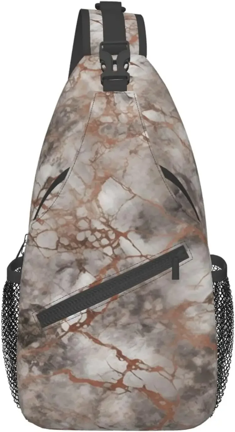 Marble Print Cross Chest Bag Crossbody Backpack Sling Shoulder  Travel Hiking Daypack Cycling 