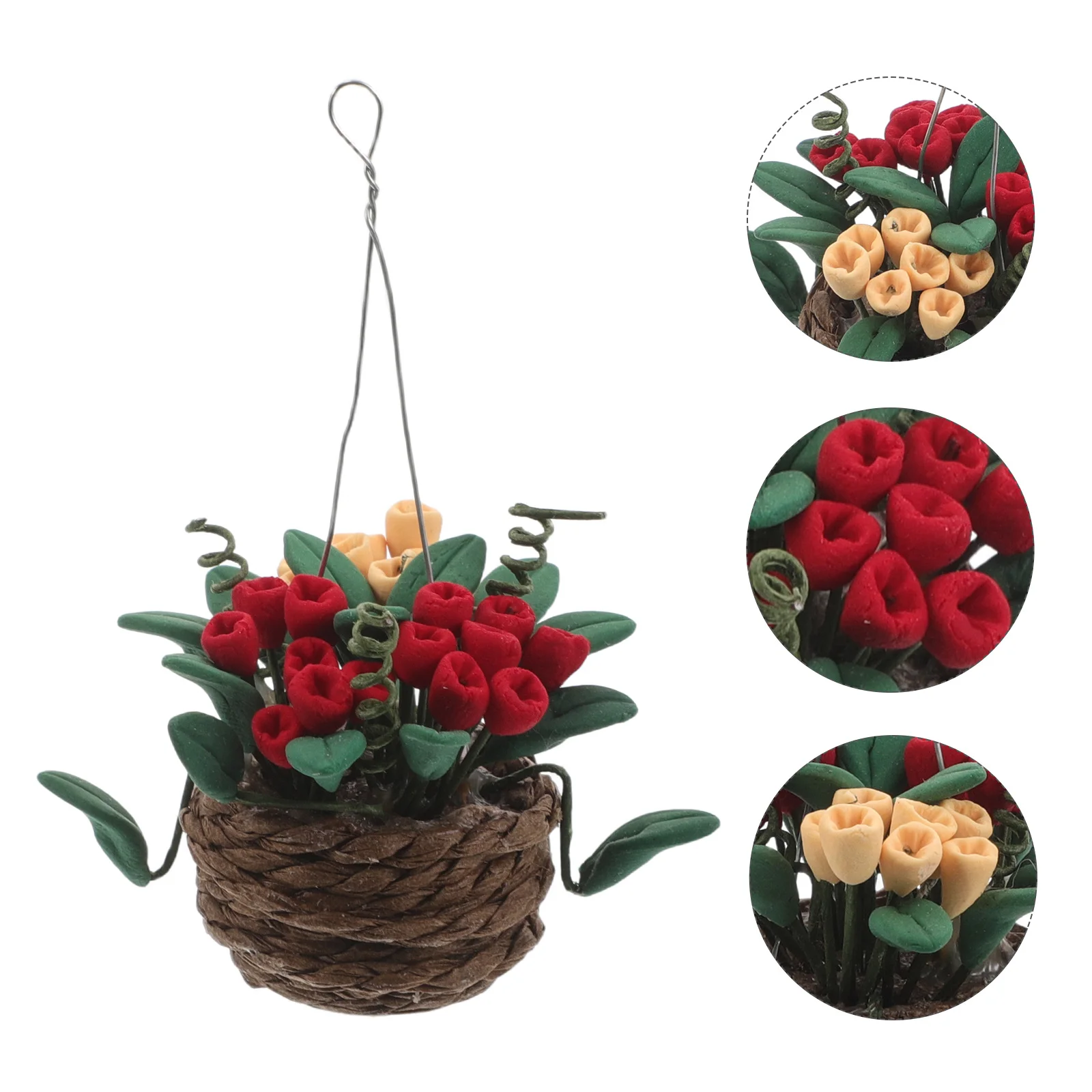 

Miniature Hanging Basket: Realistic Mini Potted Plants For Dollhouse Garden Decor Handmade Rattan Basket With Artificial Bonsai