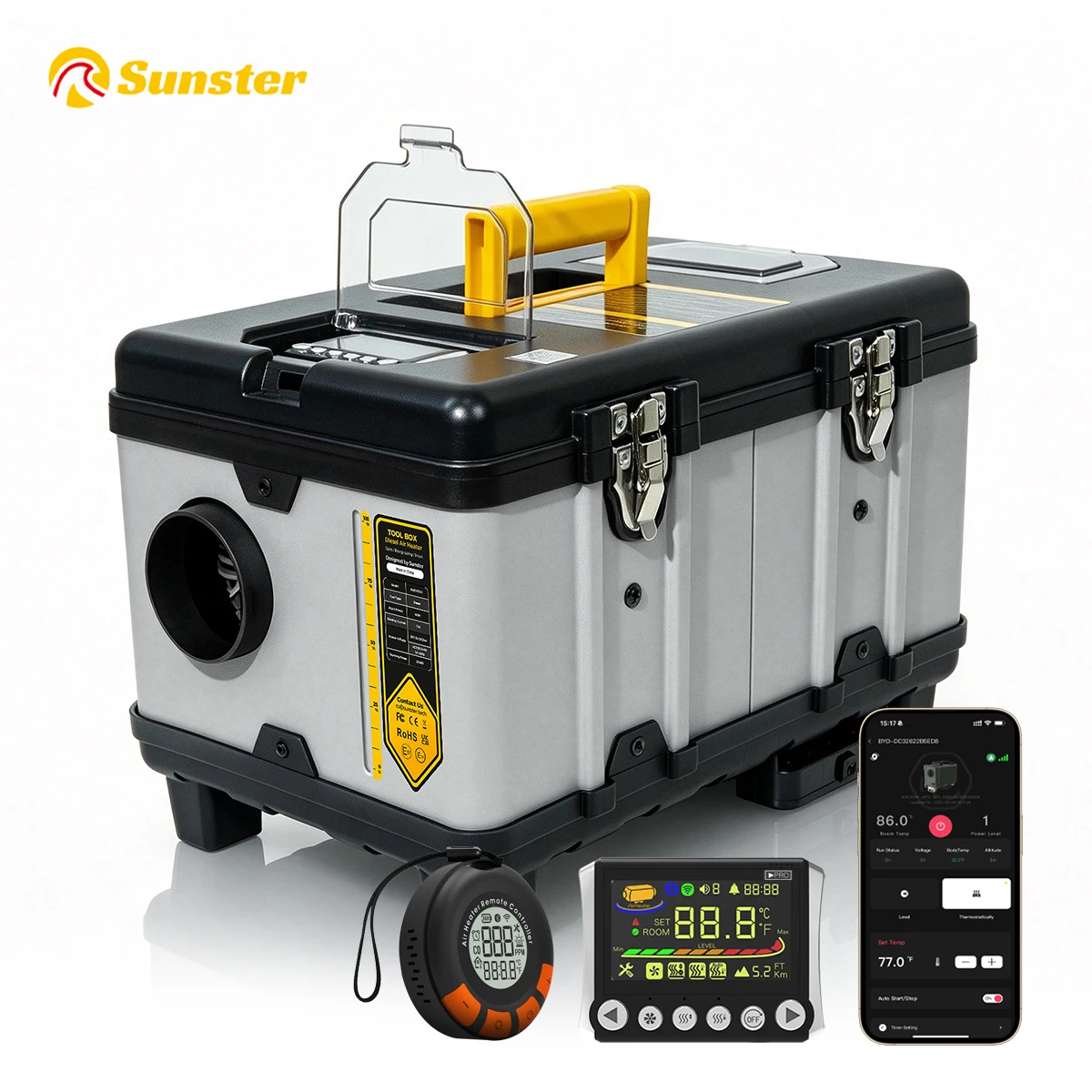 TB10PRO 8KW 12/24/220V Diesel Luchtverwarmer met App-bediening, CO-alarm & Draadloze Temperatuursensor Schakelaar Verwarmer voor Auto, Camper, RV