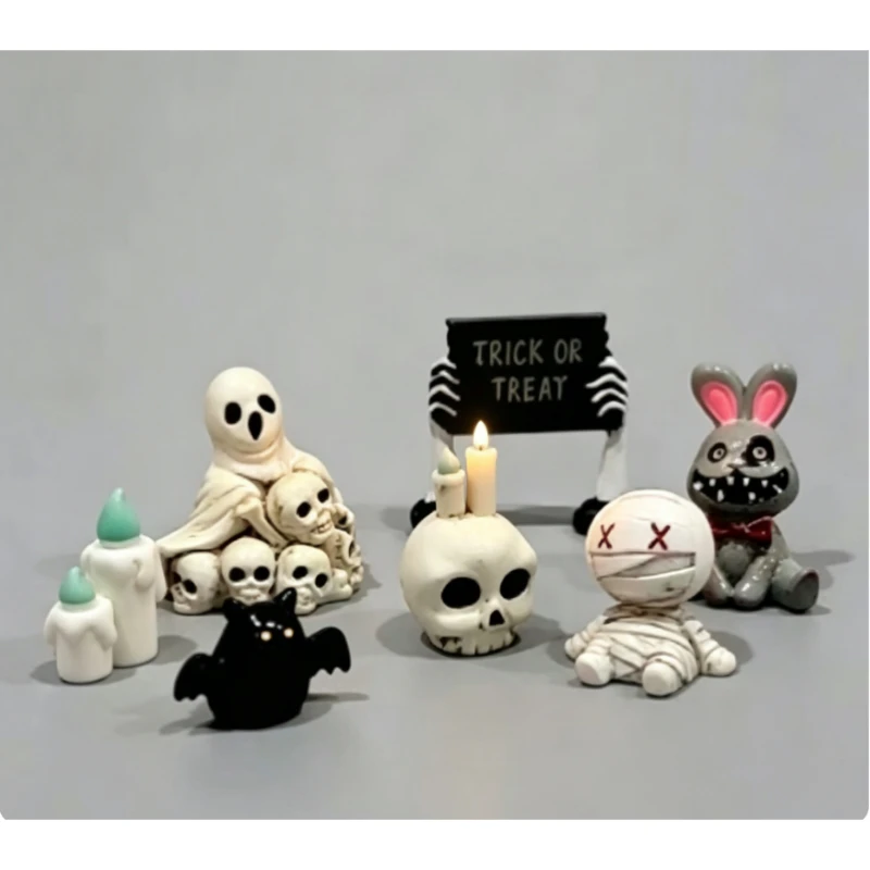 Halloween Small Skull Desk Decor– Cute & Funny Spooky Figurine Ornament for Tabletop Home Office