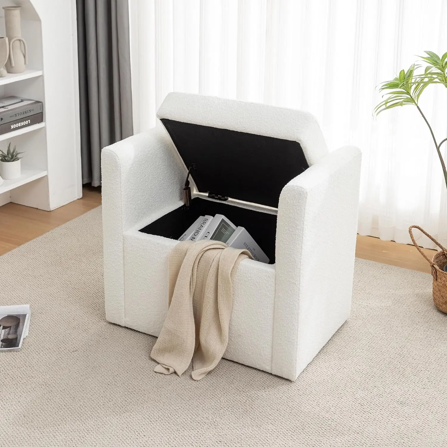 Storage Ottoman, Natural Performance Fabric with Recycled Polyester