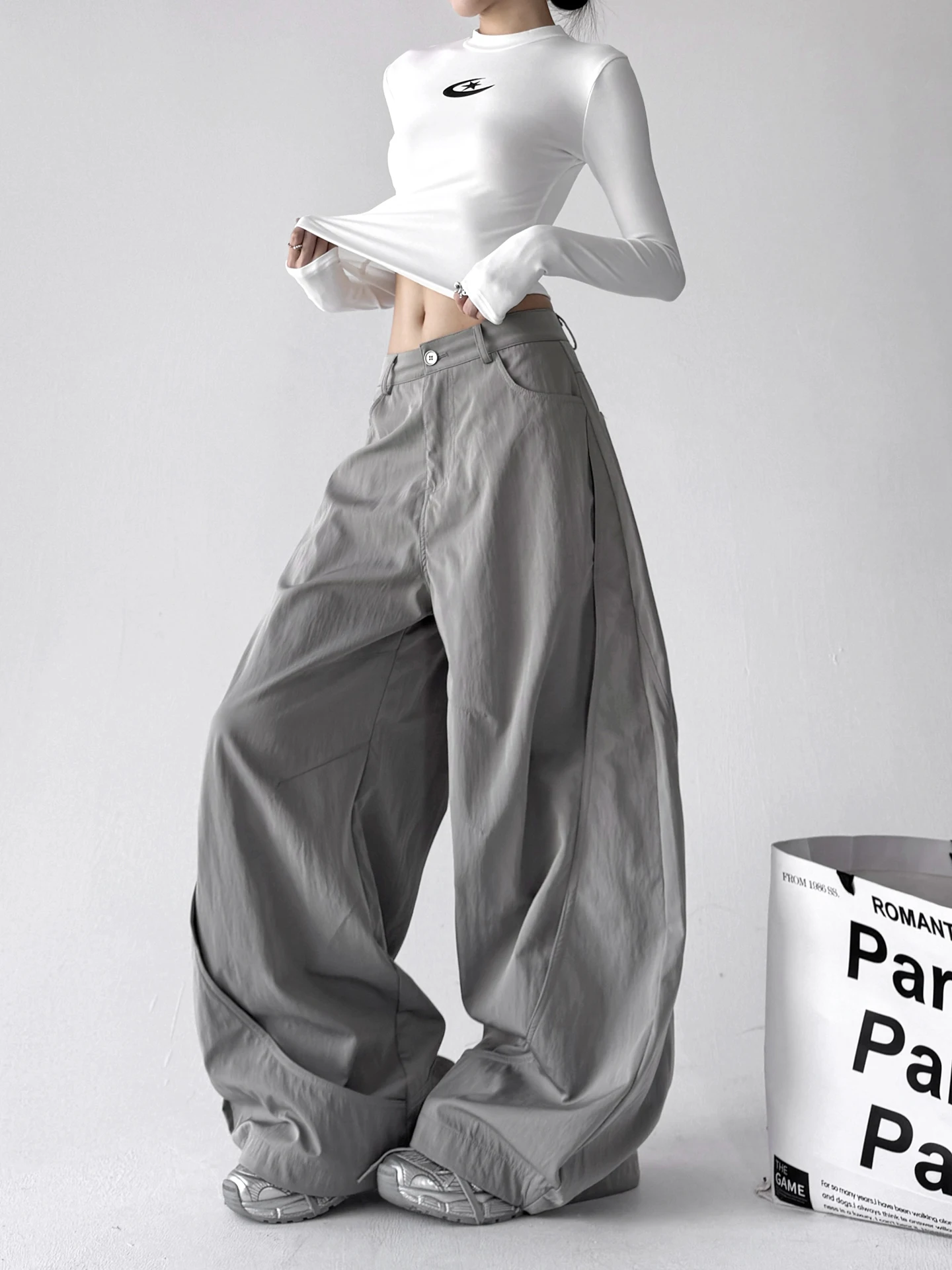 الرجعية الأمريكية العمل السراويل النساء فضفاضة التخسيس عادية واسعة الساق عالية الخصر مستقيم الساق السراويل الطويلة الخريف وصول جديد