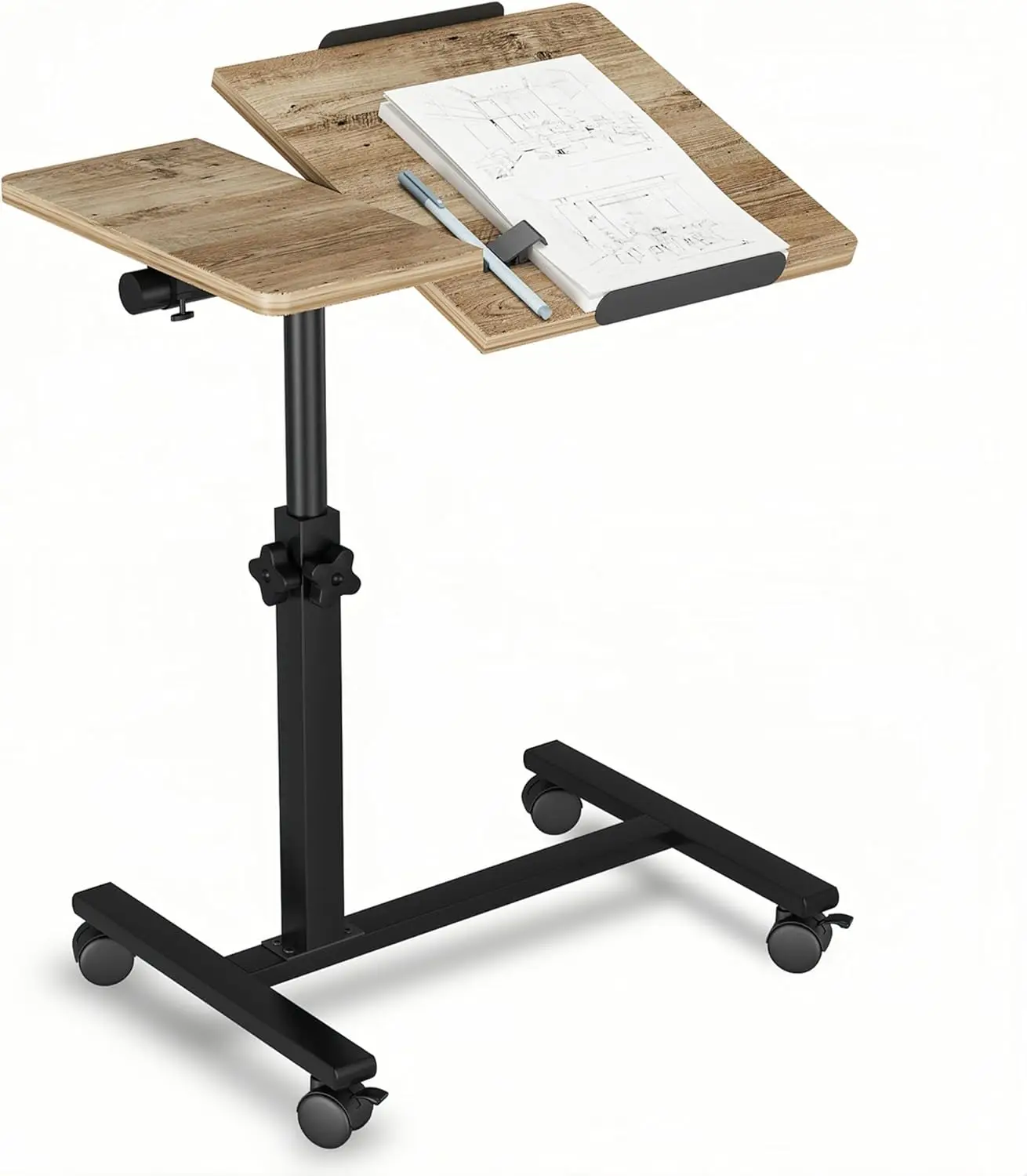 

Adjustable Height Overbed Table with Wheels, Rolling Laptop Stand for Couch or Bed, Portable Side Desk