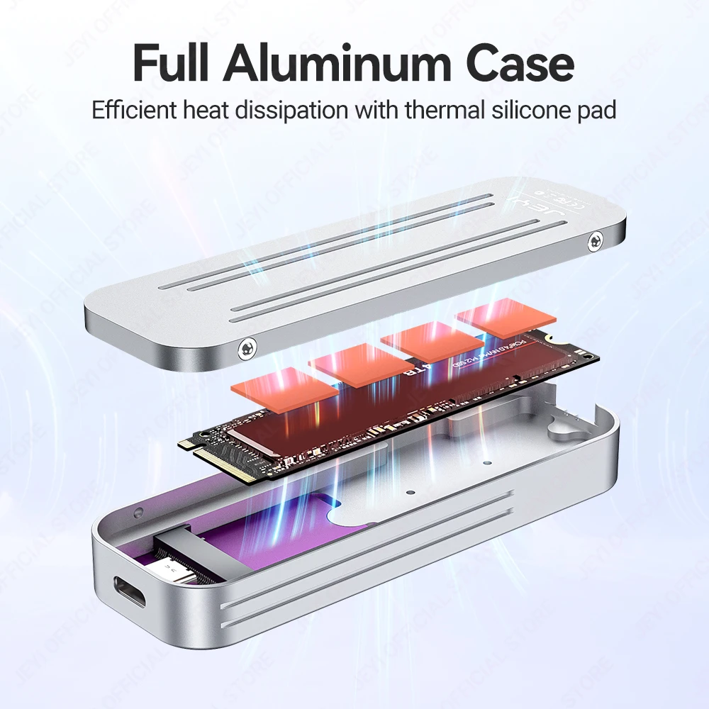 JEYI Installazione senza attrezzi Custodia SSD M.2 NVMe 4TB 2280/60/42 USB3.1 Custodia in lega di alluminio da 10 Gbps per trasferimento dati ad alta velocità