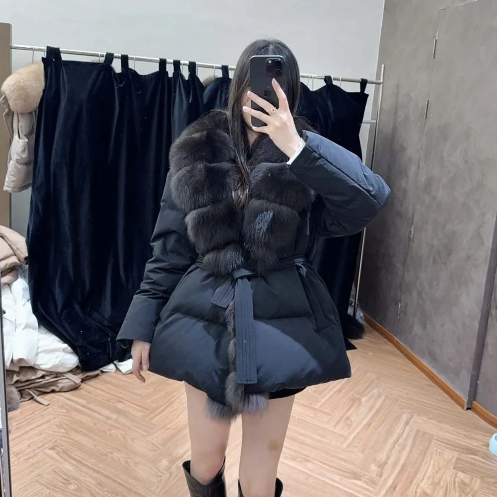 Nouveau hiver épaissi vêtements chauds chaud naturel réel fourrure de renard 90% blanc canard doudoune décontracté femme Parkas