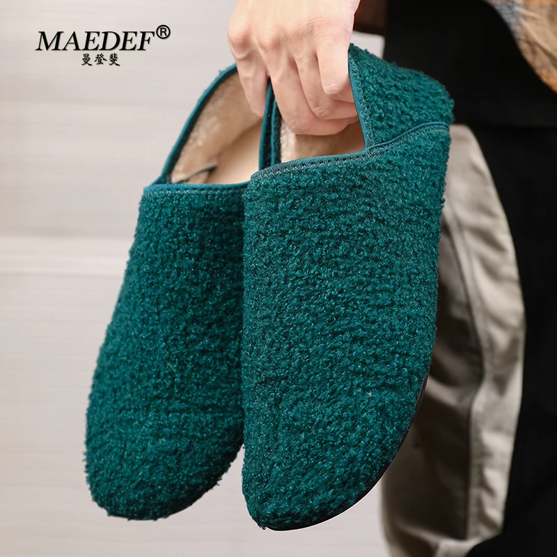 

MAEDEF Winter Plush Warm Men's Slippers Soft Slides Indoor Bedroom Flats Home Non-slip Shoes for Women in Winter Couples Shoes