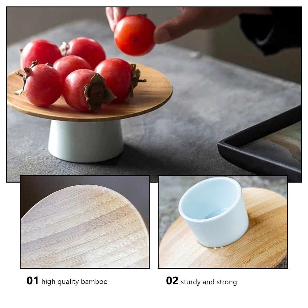 

1Pcs Nut Dish Bamboo Ceramic Round Tall Multifunctional Snack Plate Decorative Fruit Storage for Home Party Round Nut Dish