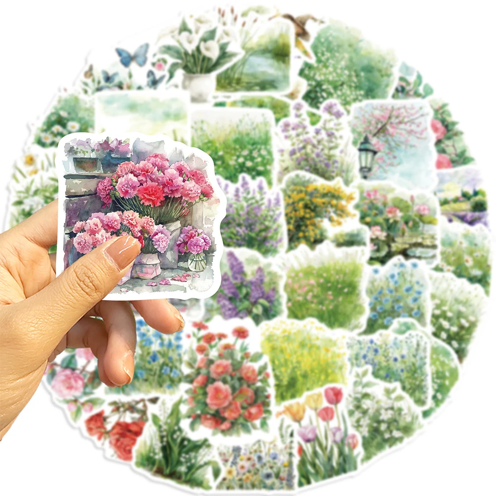 10/30/50 Stuks Groene Plant Bloem Stickers Esthetische Aquarel Zomer Stickers Decoratie Schattige Telefoon Fiets Notebook Koffer Muur Speelgoed