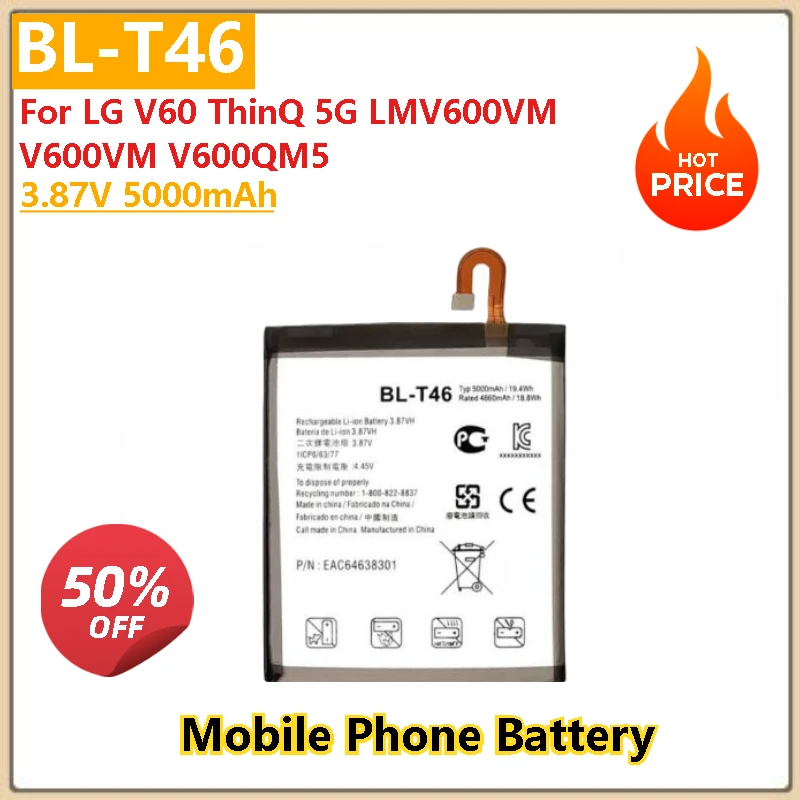 

Brand New 3.87V 5000mAh Mobile Phone Battery BLT46 BL-T46 For LG V60 ThinQ 5G V600QM5 LMV600VM V600VM High Quality