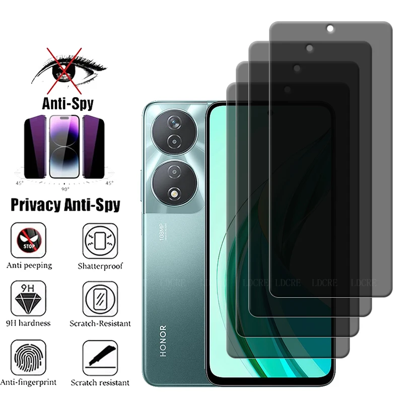 Protector de pantalla inteligente para Huawei Honor 90, cristal templado con pegamento para privacidad, antiespía, 9H, 4 unidades