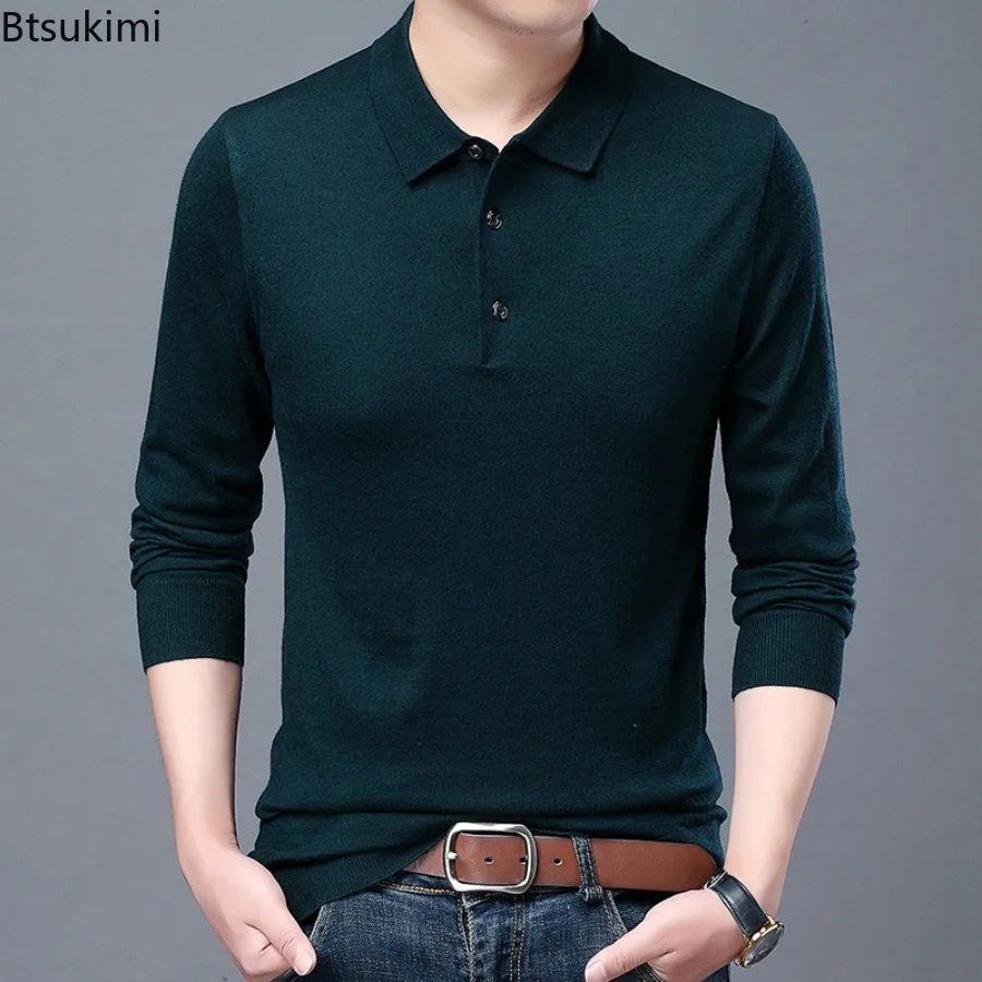 2024 Classic Men\'s Solid Wool Sweaters Autumn Winter High Quality Knitted Polo Shirt Business Casual Bottoming Tops Man Sweaters