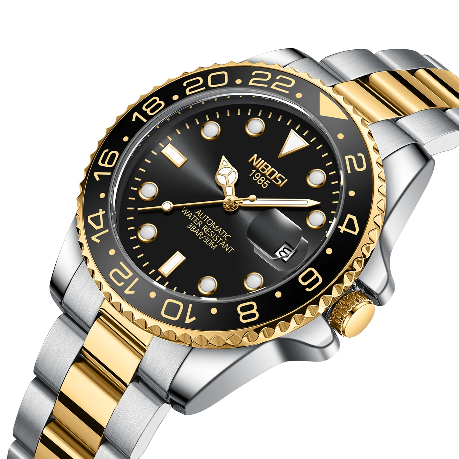 ساعات NIBOSI Limited GMT للرجال من أفضل العلامات التجارية الفاخرة بتاريخ تلقائي كوارتز للرجال مقاومة للماء ومضيئة من الفولاذ المقاوم للصدأ #4