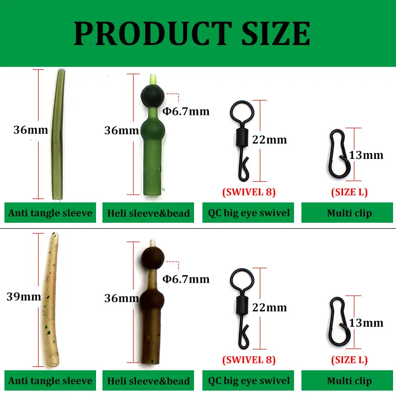 1Set Carp Fishing Kit Anti Tangle Sleeves Quick Change Swivel Multi Clip Hair Chod Helicopter Rig For Carp Fishing Tackle