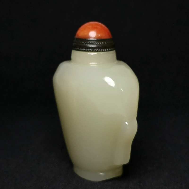 YIZHU CULTUER ART Size 2.4 Inch Old Chinese Hand Carving white Jade Snuff Bottle Collection Decoration