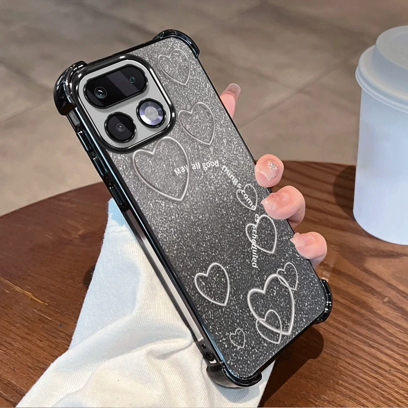 Glitter Plating Protective Cover For Realme 16 Pro 5G Case Flxebile TPU Four-corner Shockproof Loving Heart Pattern Fundas view 4