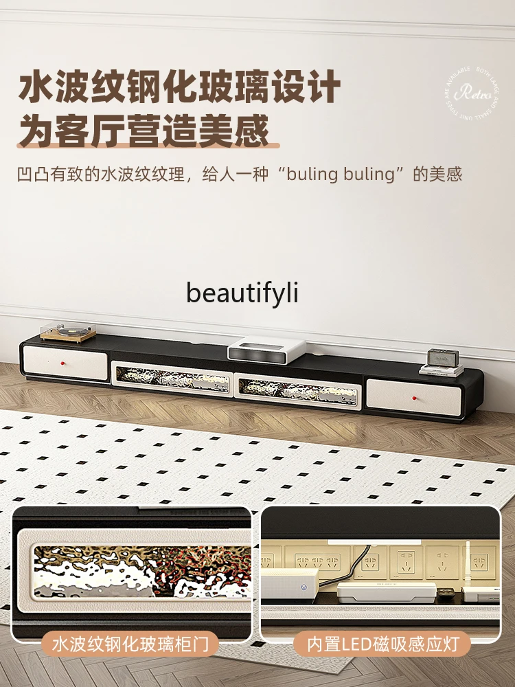 08 جديد الفرنسية كريم نمط الليزر تلفزيون خزانة غرفة المعيشة المنزل طويل الطابق أبيض وأسود خياطة حامل تلفاز الأثاث غرفة المعيشة