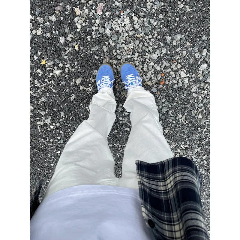 

Ele White Elastic Slim Fit Jeans Men Summer Cool American Retro Flared Pants Casual Slimming Straight Leg Jeans