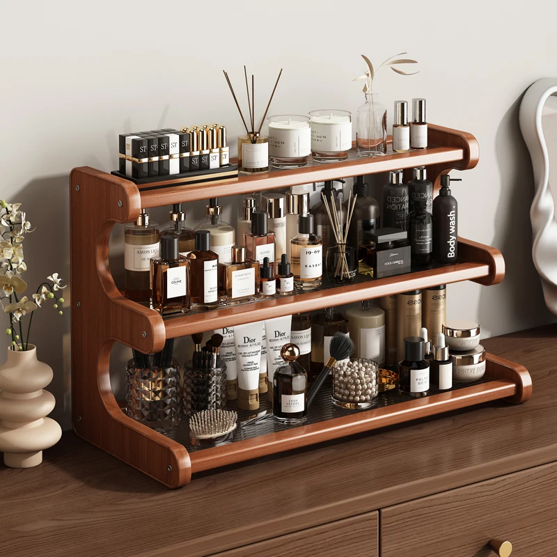 

Multi-Layer Cosmetic Storage Rack Bedroom Dressing Table Perfume Shelf Desktop Organizer Bamboo Material Ground Standing