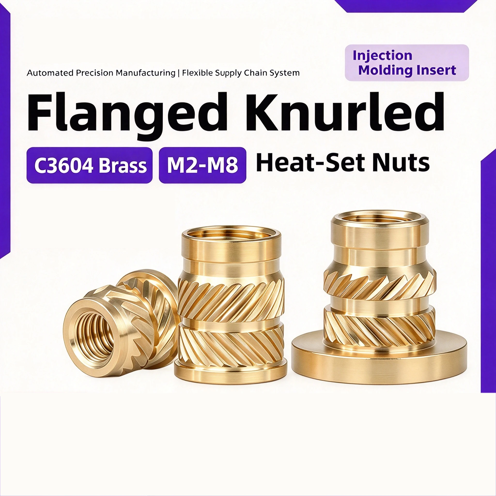 10-200Pcs Brass Hot Melt Insert Knurled Flange Copper Nut Thread Heat Molding Injection Embedment T-type Nut M2  M3 M4 M5 M6 M8