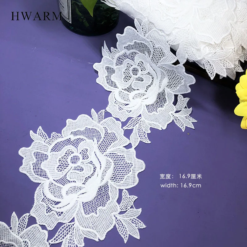 White Big Flower Lace Fabric Embroidery Sewing Trimming Handmade Diy Water-soluble Milk Silk Bar Code Party Dresses For Women