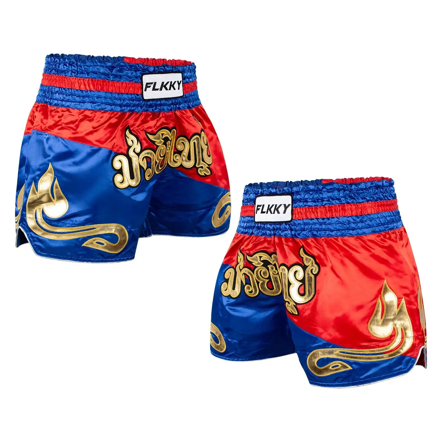 FLKKY شورت Muay Thai مطرز متباين للأطفال والكبار، سروال تدريب الملاكمة الكلاسيكي في صالة الألعاب الرياضية، شورت الملاكمة