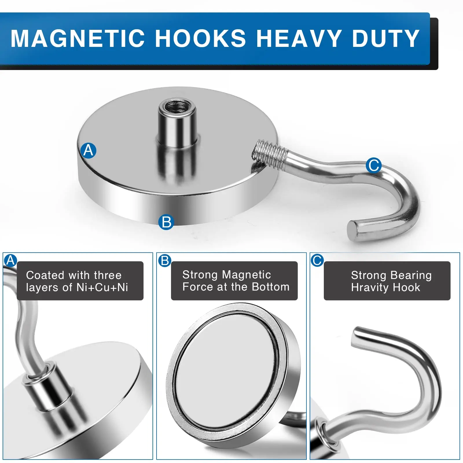 D32MM Magnetic Hooks Heavy Duty,  Strong Magnetic Hooks for Hanging, Toolbox, Cruise, Office and Kitchen