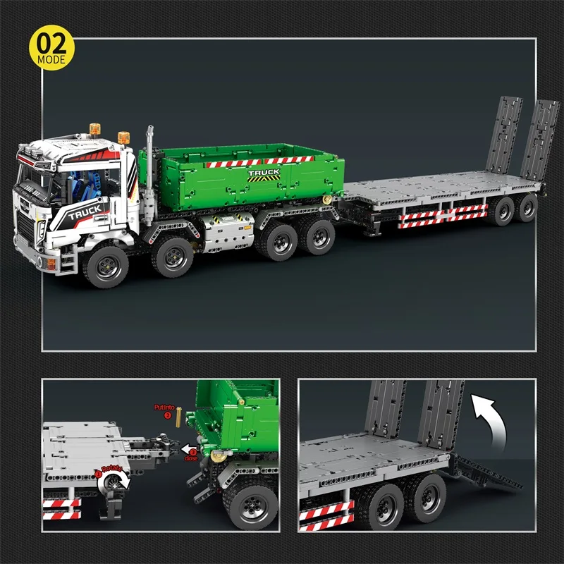 2852PCS Technical Truck Crane Vehicle Building Blocks Hook Lifting Truck Car Trailer Tow Model Bricks Toy For Kids Holiday Gifts