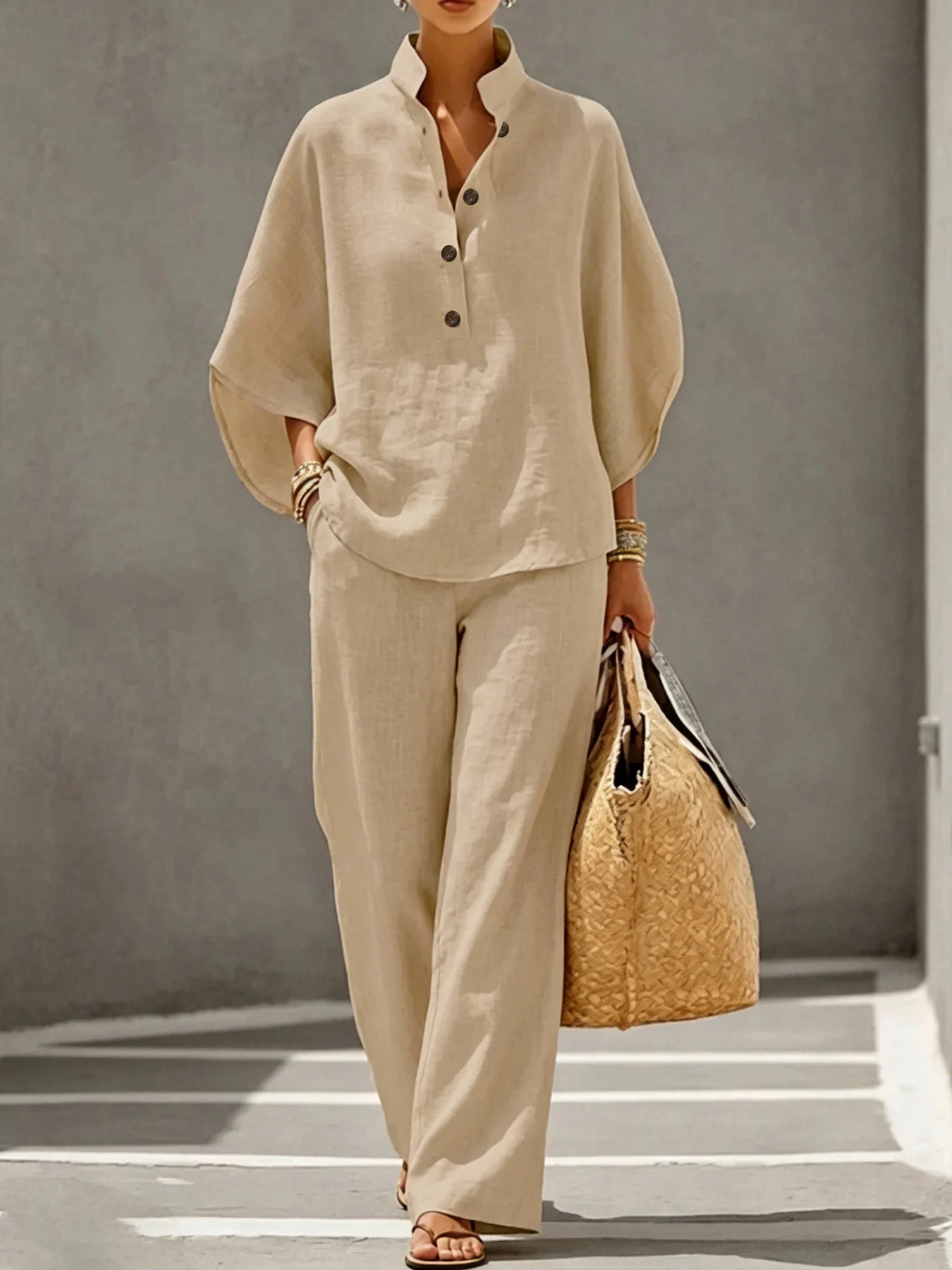 Summer Vacation Clothing Women - Women 2‑Piece Matching Set, Stand Collar