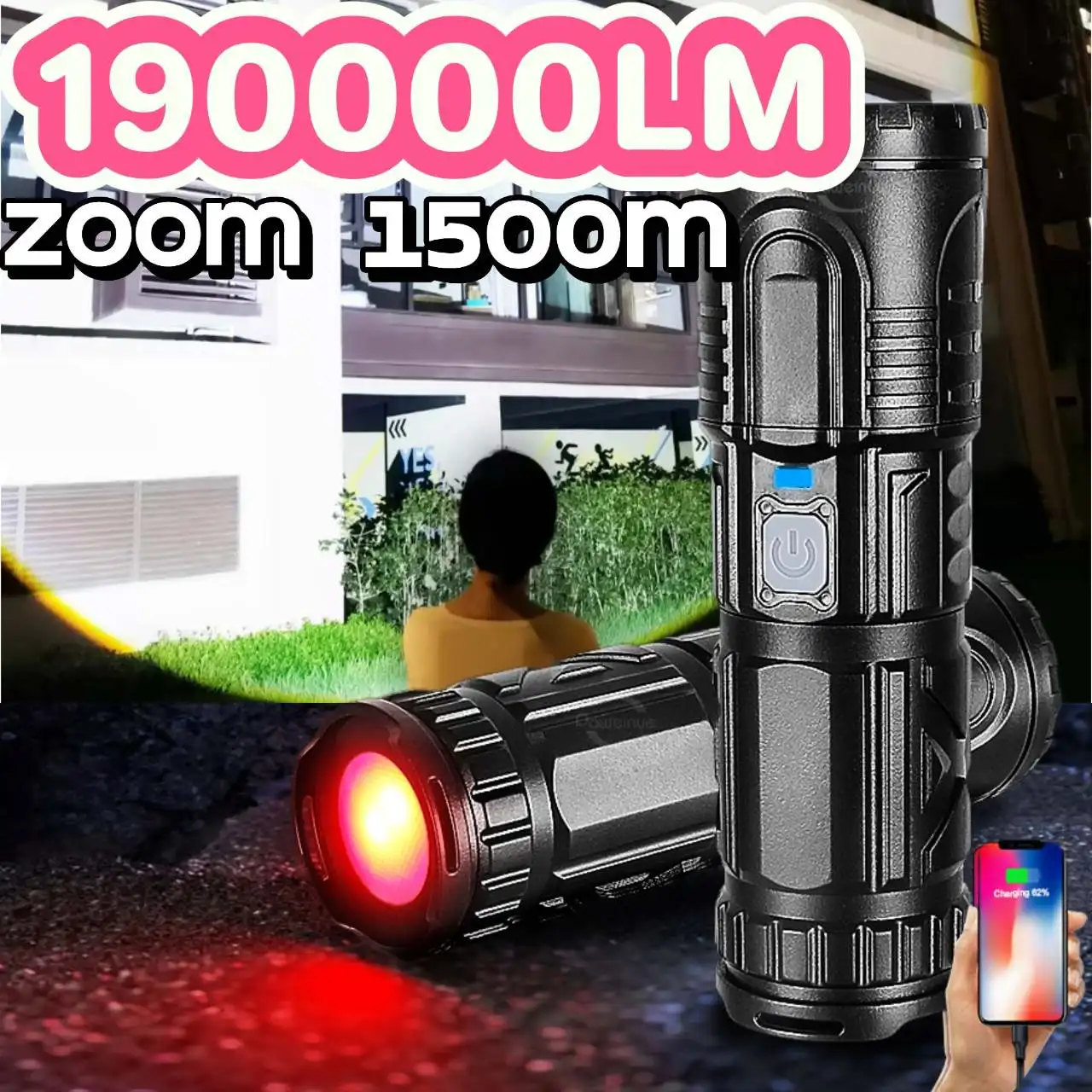 

2024 Super Bright Tactical Flashlight Rechargeable High Power LED Flashlight Super Bright Long Shot Zoom Torch Fishing Lantern