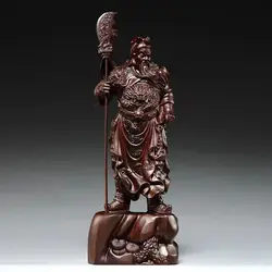 Solid Wood Guan Gong Retro Manual Wood Carving Guan Yu Ornament Household Gifts Wooden Crafts Home Decore Buddha Statue Figurine