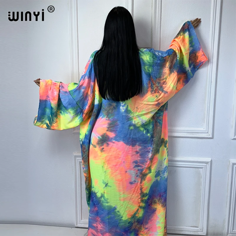 WINYI kimono Bohemia tie-dye print cardigan abaya dubai luxury Elegant beach outfits for women sexy dress kaftan beach cover up