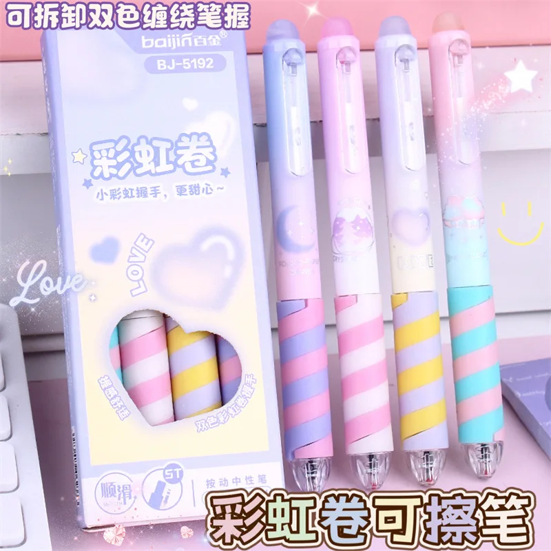 

4pcs Kawaii Candy Erasable Pen Set Blue Black Ink Gel Pen Erasable Refill Rod Washable Handle School Office Writing Stationery