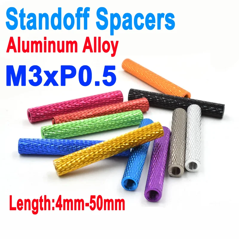 10pcs/lot M3 Colourful Knurled Aluminum Standoff Spacer Column Aluminum Rods M3x6/8/10/12/15/20/25/28/30/35/37/40/45/50