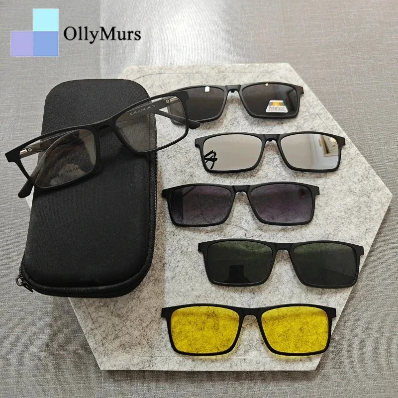 

OLLYMURS 1 + 5 модные магнитные поляризационные очки квадратные очки для вождения ночного видения оптические очки по рецепту для мужчин и женщин 12149