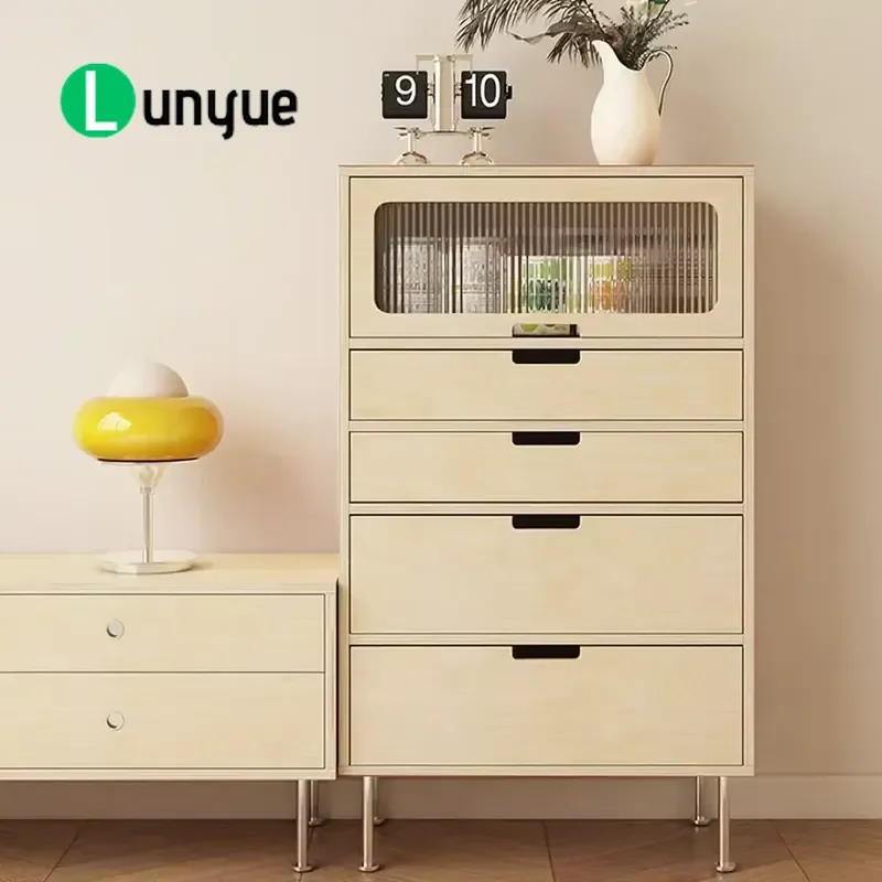 Modern Simple Japanese Style TV Side Cabinet with Drawers Marine Panel Living Room Bedroom Storage Locker Customizable