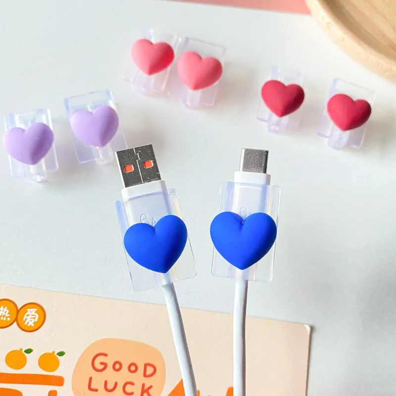 2pcs Cute 3D Love Heart Cable Protector for iPhone XS 13 12 Pro Max XR 6 6S 7 8 Plus Kawaii Data Charger Cable Line Protection