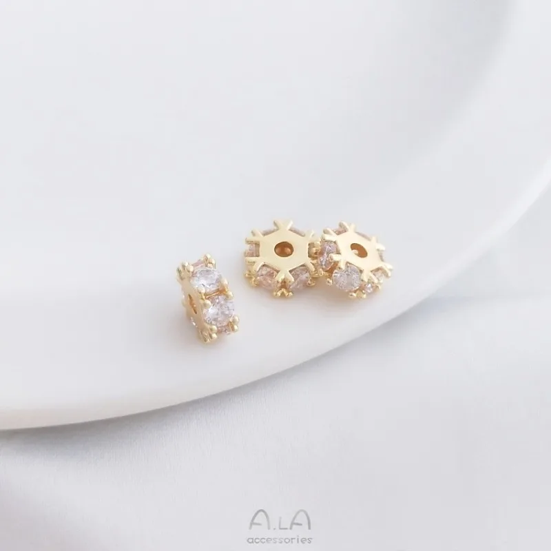 

14K Gold Color Micro-inlaid Zircon Snowflake Spacer Handmade Beaded DIY Bead Spacer Bracelet Necklace Jewelry Accessories