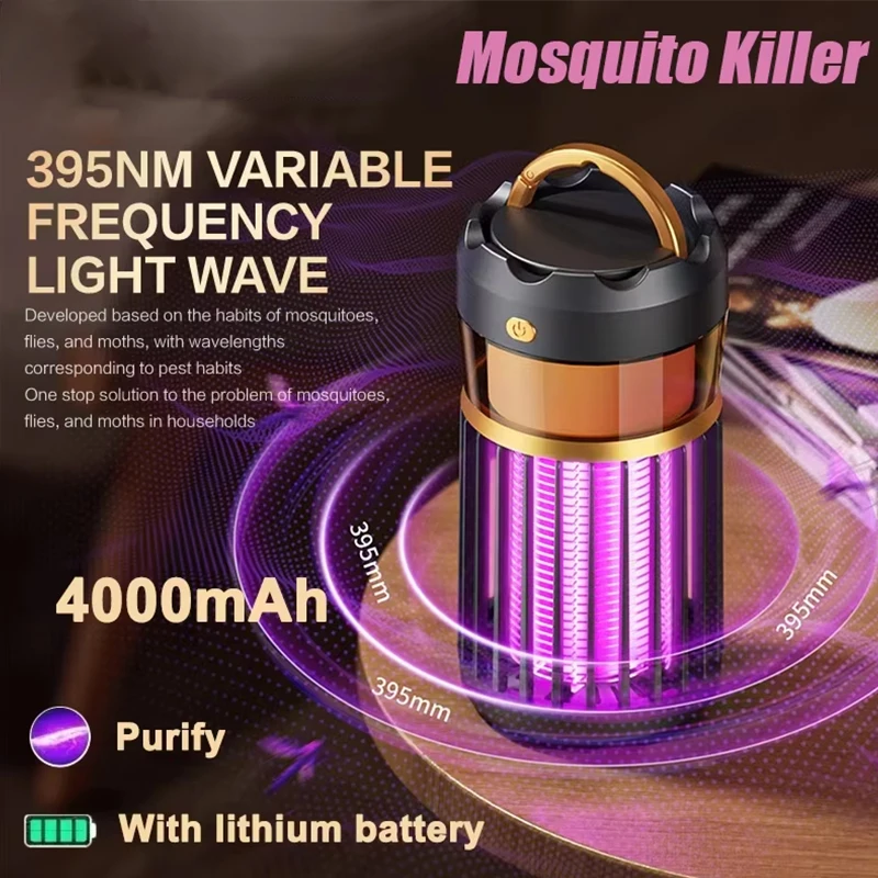 Lampada antizanzare 3 in 1 scossa elettrica Illuminazione da campeggio Luce notturna per la casa esterna Ricarica USB Lampada antizanzare silenziosa