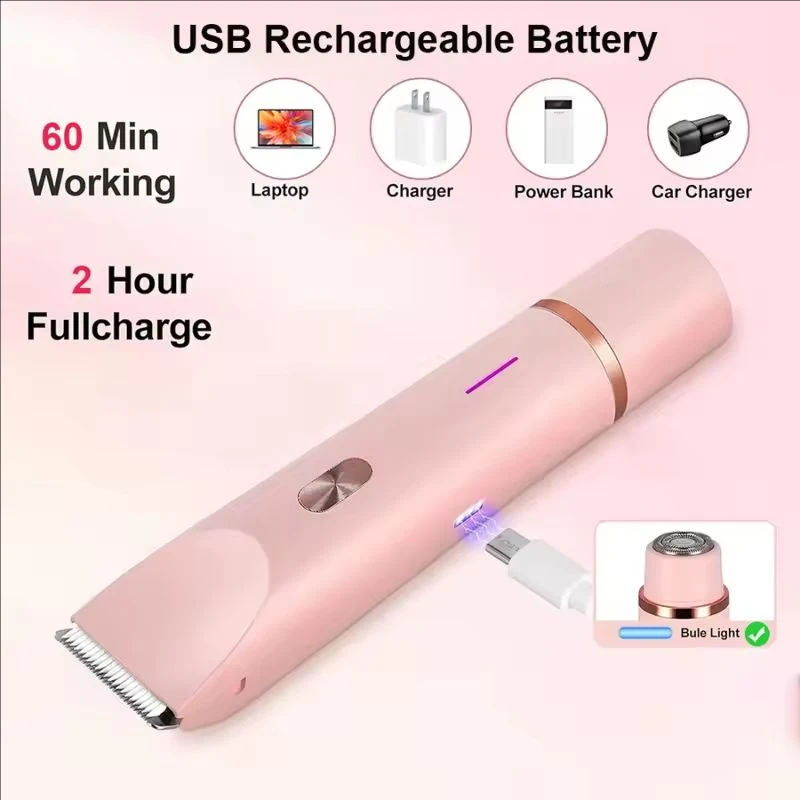 

2in1 Dual Head Hair Trimmer Women Electric Razors Rechargeable Wet Dry Painless Shaer Machine Hair Remoer For Body Private Areas