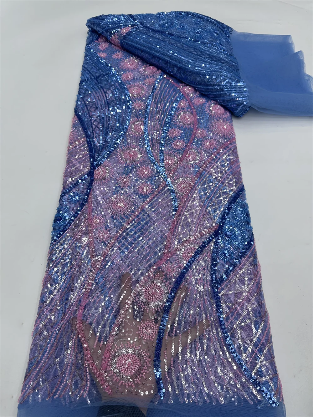 

African Beaded Lace Fabrics Latest Sequins Lace Fabric 5 Yards High Quality 2025 Lace Fabric Nigerian Wedding Dress For Woman