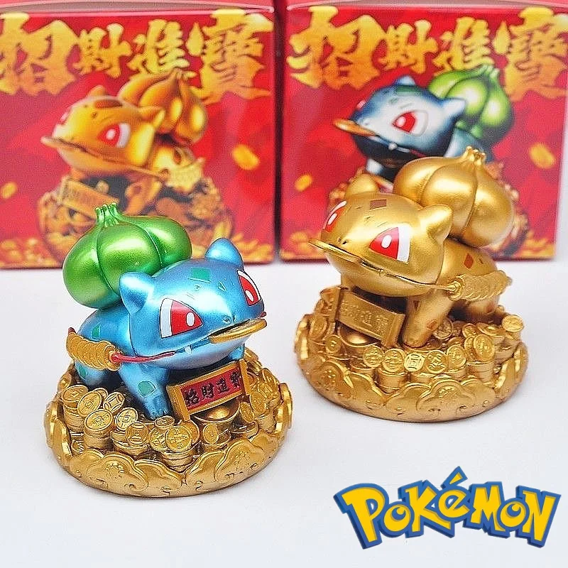 New Anime Pokemon Gk Bulbasaur Fortune Figure Pvc 9cm Q Ver. Action Figurine Room Decoration Collection Model Christmas Toy Gift