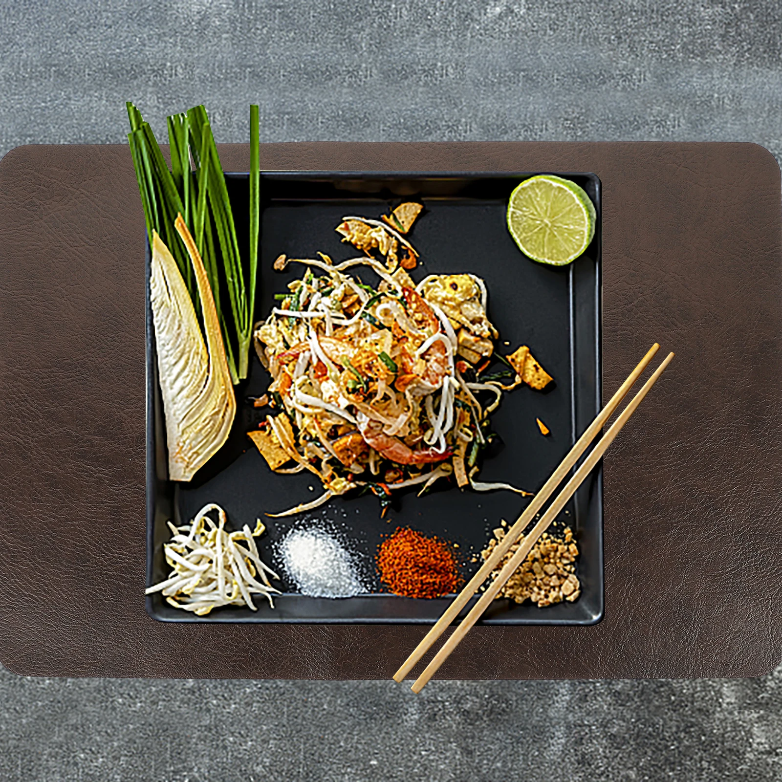 

Premium PU Placemat Waterproof Wear Resistant Heatproof Table Mat Oil Proof Black Brown Decorative Dining