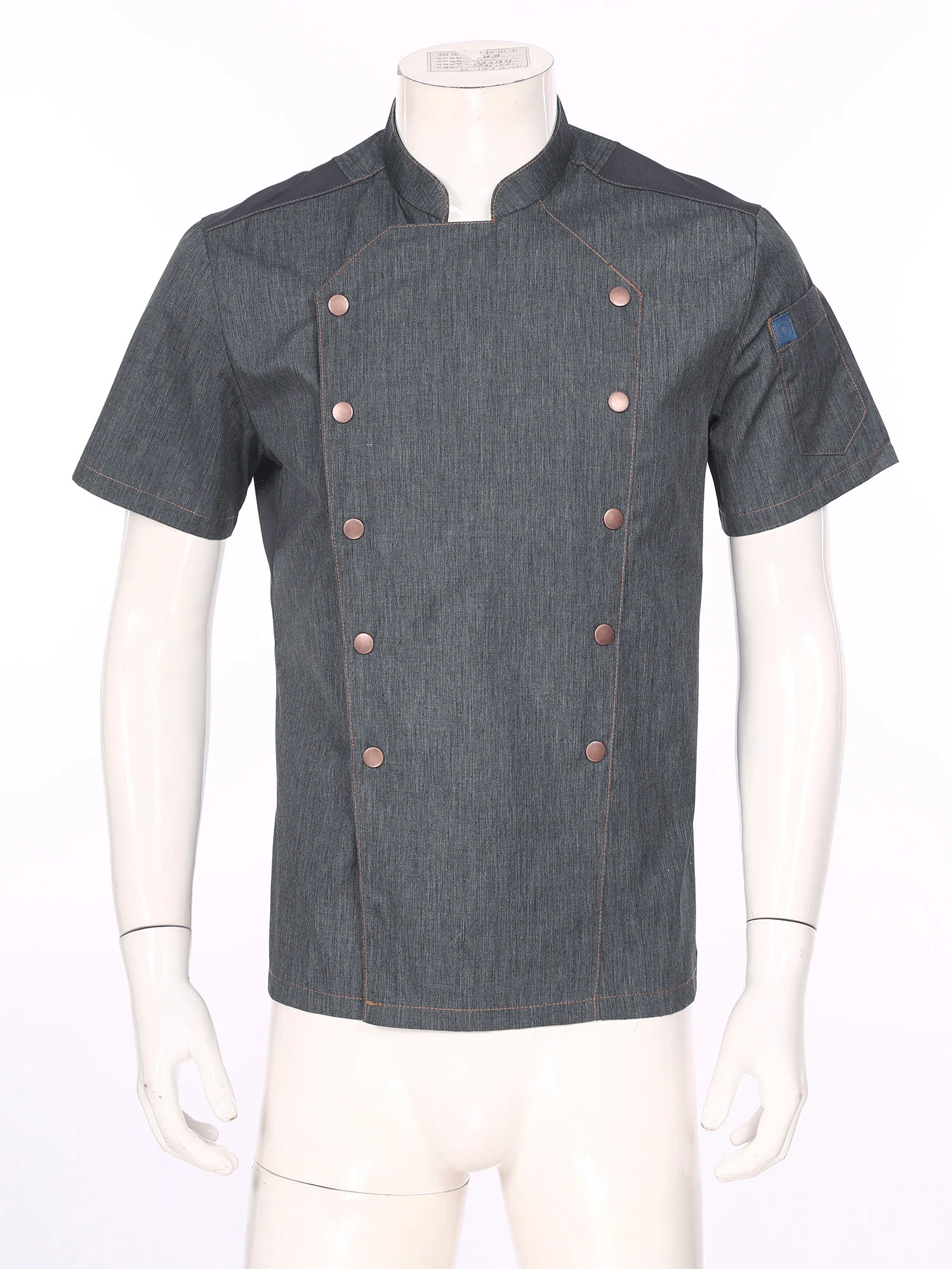 Uniforme de cuisinier à col montant pour hommes et femmes, veste de chef, vêtements de travail à double boutonnage, manches courtes, cuisine, restaurant, hôtel