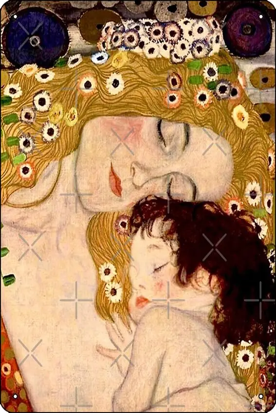 “Mother and Child” by Gustav Klimt (1906) Poster Metal Tin Sign Fun Home Art Wall Decor 8x12 Inch