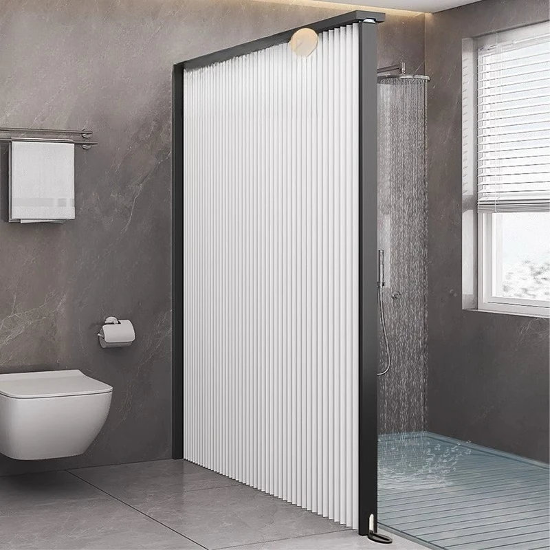 Invisible folding shower curtain, bathroom bath partition curtain, bathroom dry and wet separation curtain