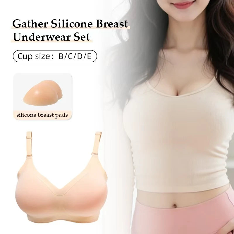 Silicone Breast Form Bra Crossdresser Sexy Flat Chest Becomes Larger B/C/D/E Cup Detachable 2-in-1 Cosplay Converge Chest Shape