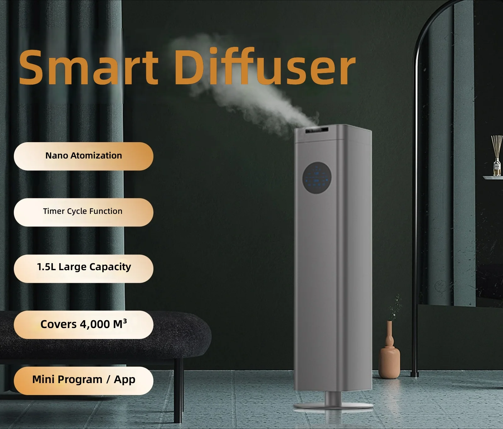 Smart Aroma Diffuser, Automatic Fragrance Machine, Floor Standing Scent Dispenser, Cold Mist Aromatherapy, Home and Office Use