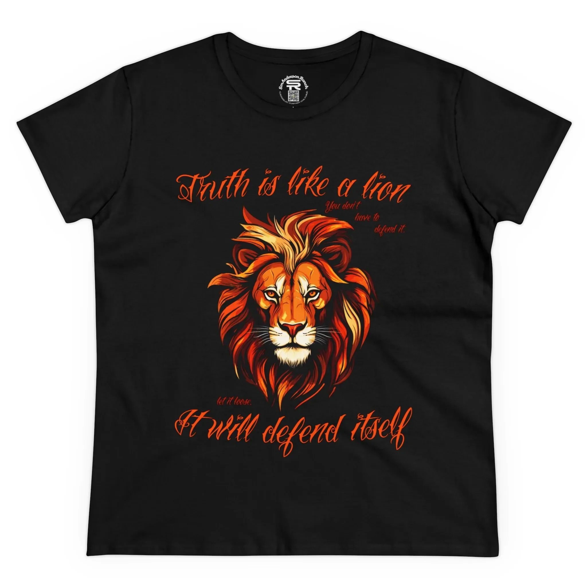 T-shirt religieux catholique chrétien traditionnel Saint-Augustin SR pour femmes, avec l'inscription « La vérité des femmes est comme un lion »